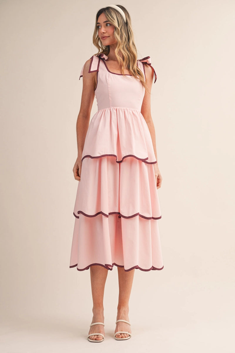 knee length dresses for ladies Pink Bloom Tie-Shoulder Midi Dress – Modern Millie