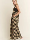 Black & Tan Checkerboard Denim Wide Leg Jumpsuit