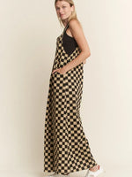 Black & Tan Checkerboard Denim Wide Leg Jumpsuit
