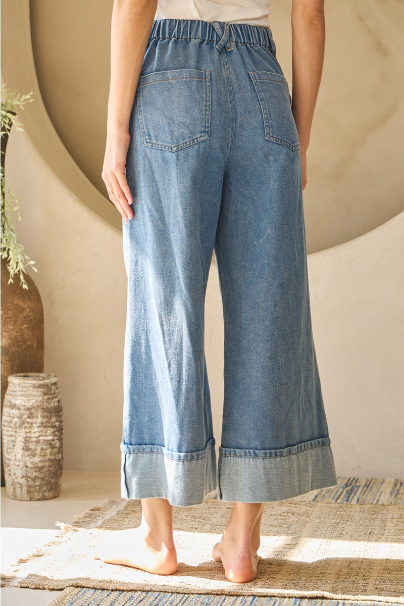 Wide Leg Cropped Bow Pocket Jeans