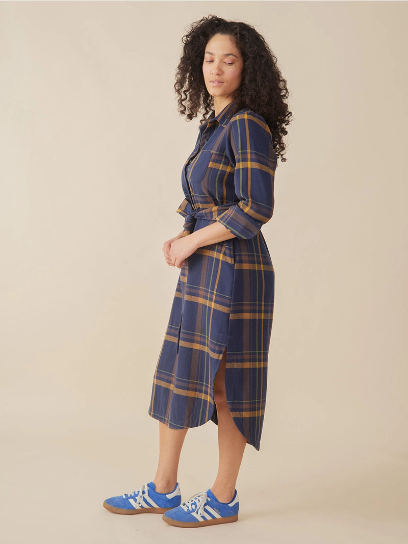 Sutton Navy and Yellow Plaid Dress by Mata Traders