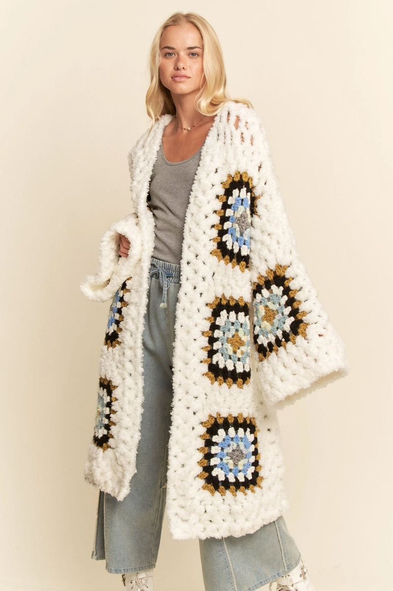 Granny Squares Long Open Cardigan