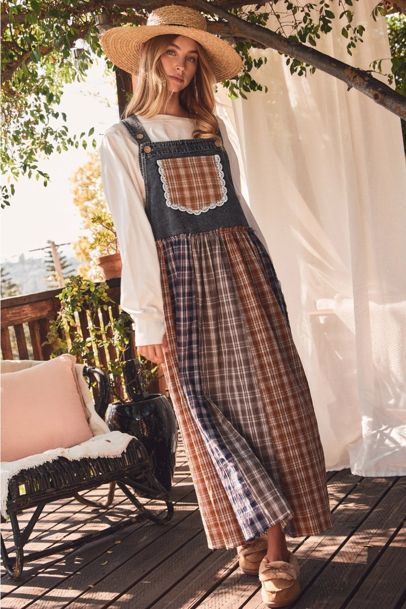 denim patchwork dress Pinafore – Modern Millie maxi skirt White And Black Simple kind charm Size:Pre-order 4XL
