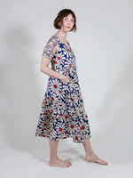 Navy Daisy Floral Thais Tiered Midi Dress by Mata Traders