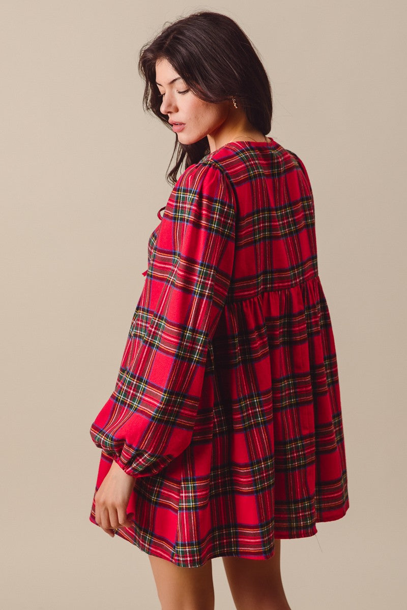 red and black flannel dress Girls Mix And Match Christmas Long Sleeve Plaid Knit Skater Dress - RED