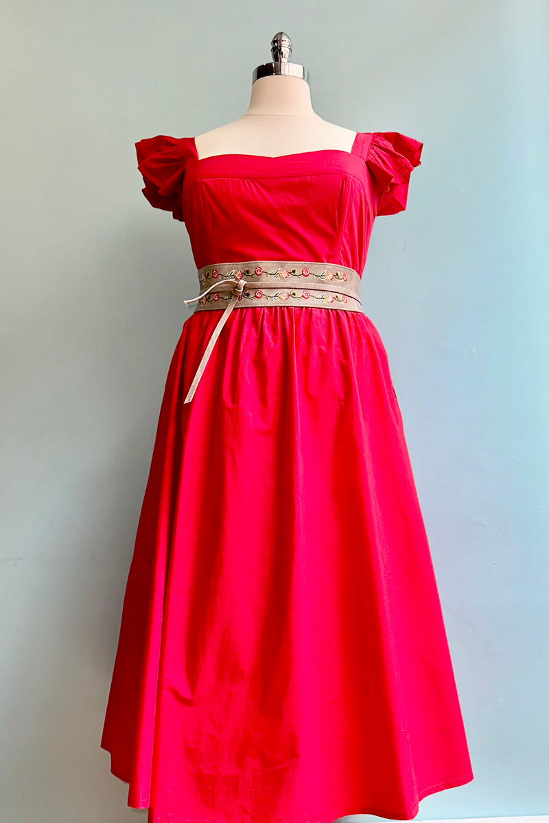 Red Ruffle Sleeve Briar Midi Dress by Timeless London Large Red Ruffle Sleeve Briar Midi Dress by Timeless London Large