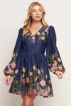 Navy Floral Border Print Mini Dress