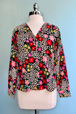 Crinkle Floral Button Down Top in Black by Compania Fantastica
