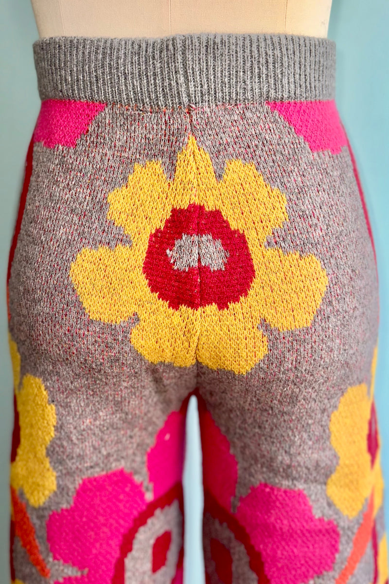 Magenta and Grey Floral Knit Pants