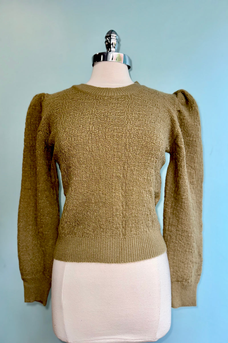 Structured Puff Sleeve Sweater in Khaki by Lili Sidonio