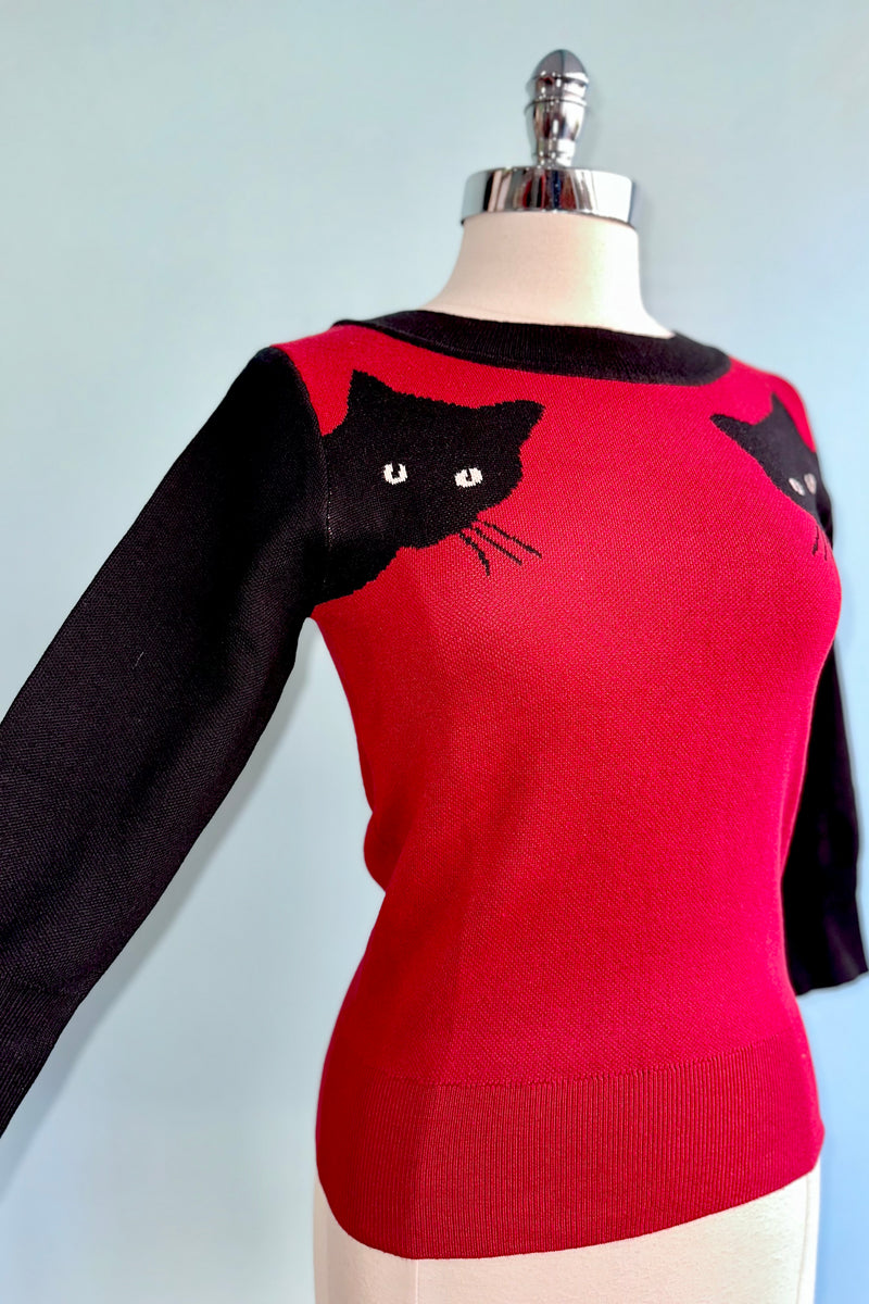 Burgundy and Black Cat Pullover Sweater