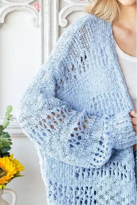 Blue Crochet Long Open Cardigan – Modern Millie