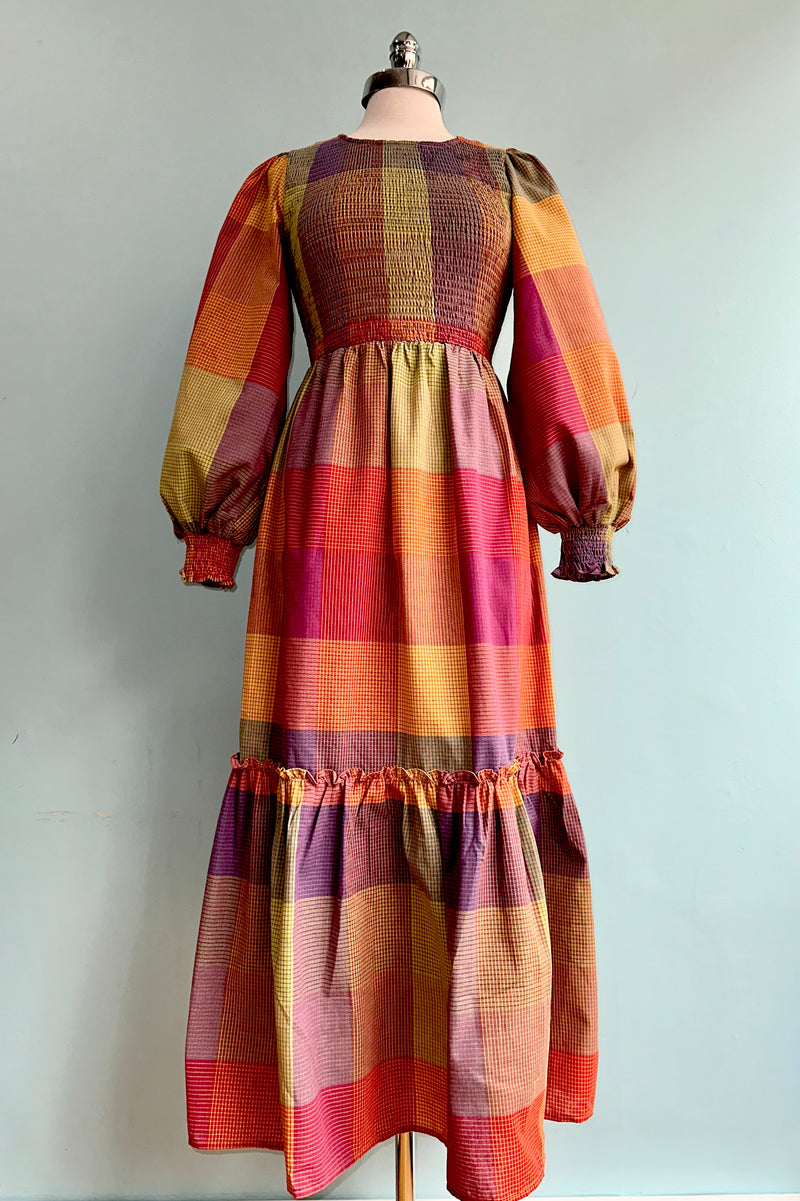 Autumn Check Long Sleeve Maxi Dress Large