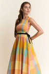 Check Plaid Smocked Bodice Midi Dress