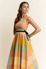 Check Plaid Smocked Bodice Midi Dress