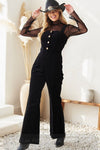 Black Stretch Corduroy Flare Leg Jumpsuit
