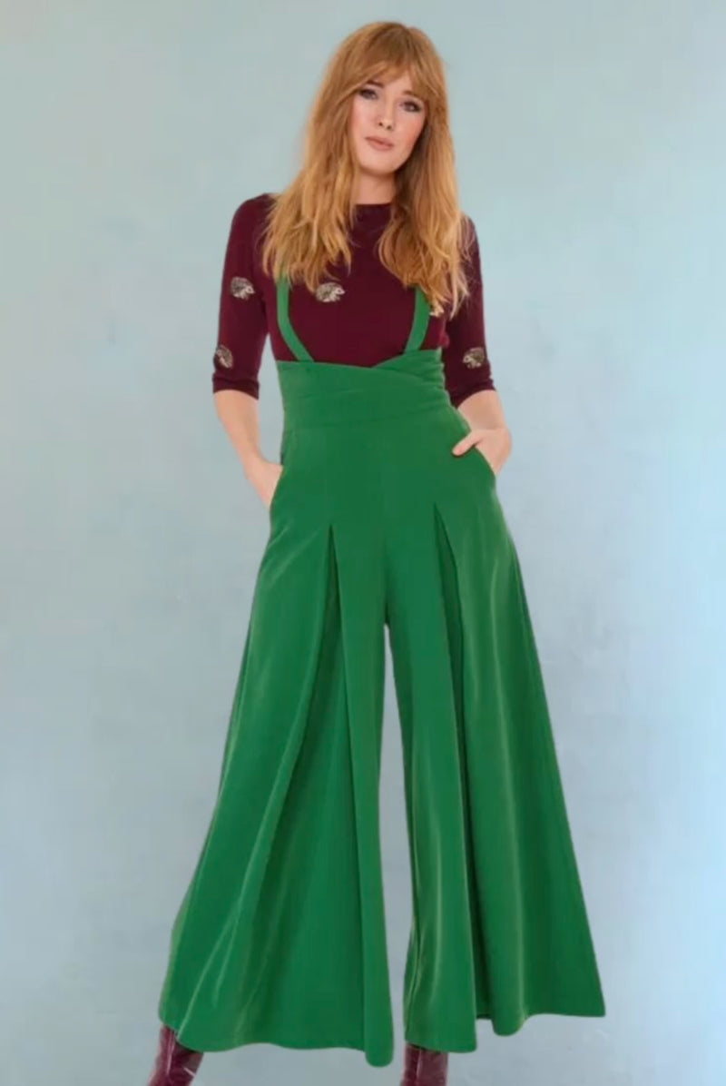 Green Pleated High Waisted Suspender Pants by Voodoo Vixen