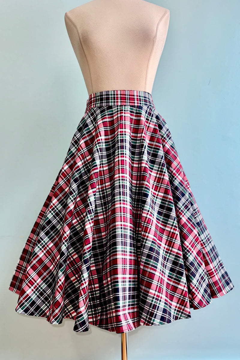 Boat Day Plaid Circle Skirt by Banned