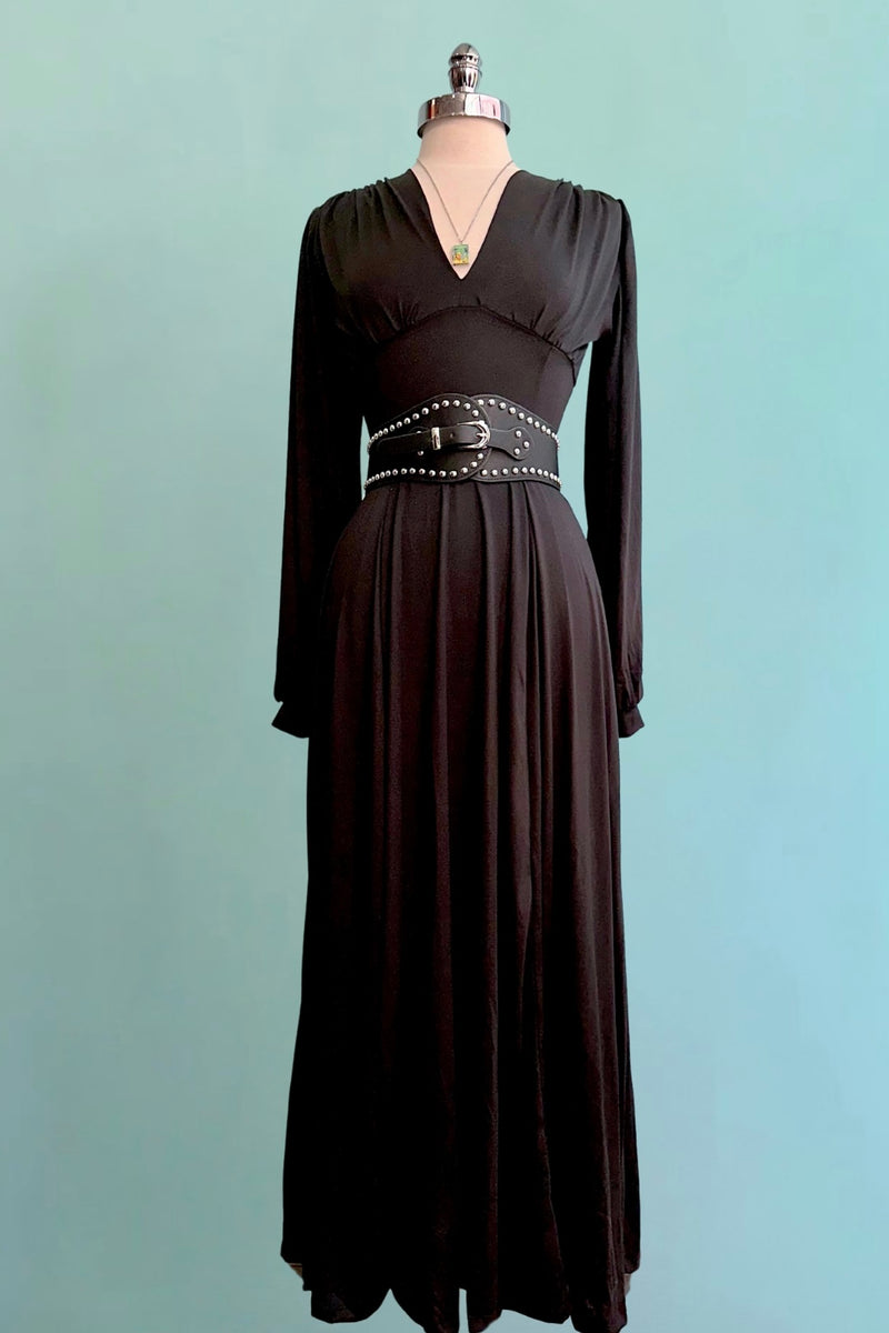 Solid Black Raquel Maxi Dress with Bishop Sleeves by Wax Poetic