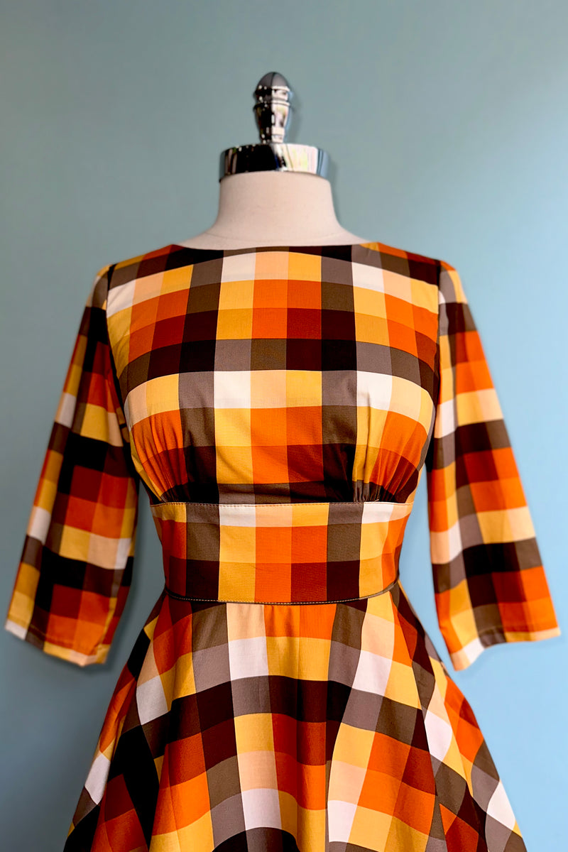 Darlene Orange Plaid Dress by Hell Bunny