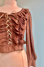 Lace Up Smocked Top in Mocha
