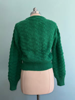 Green Knit Cardigan with Rosette Detail