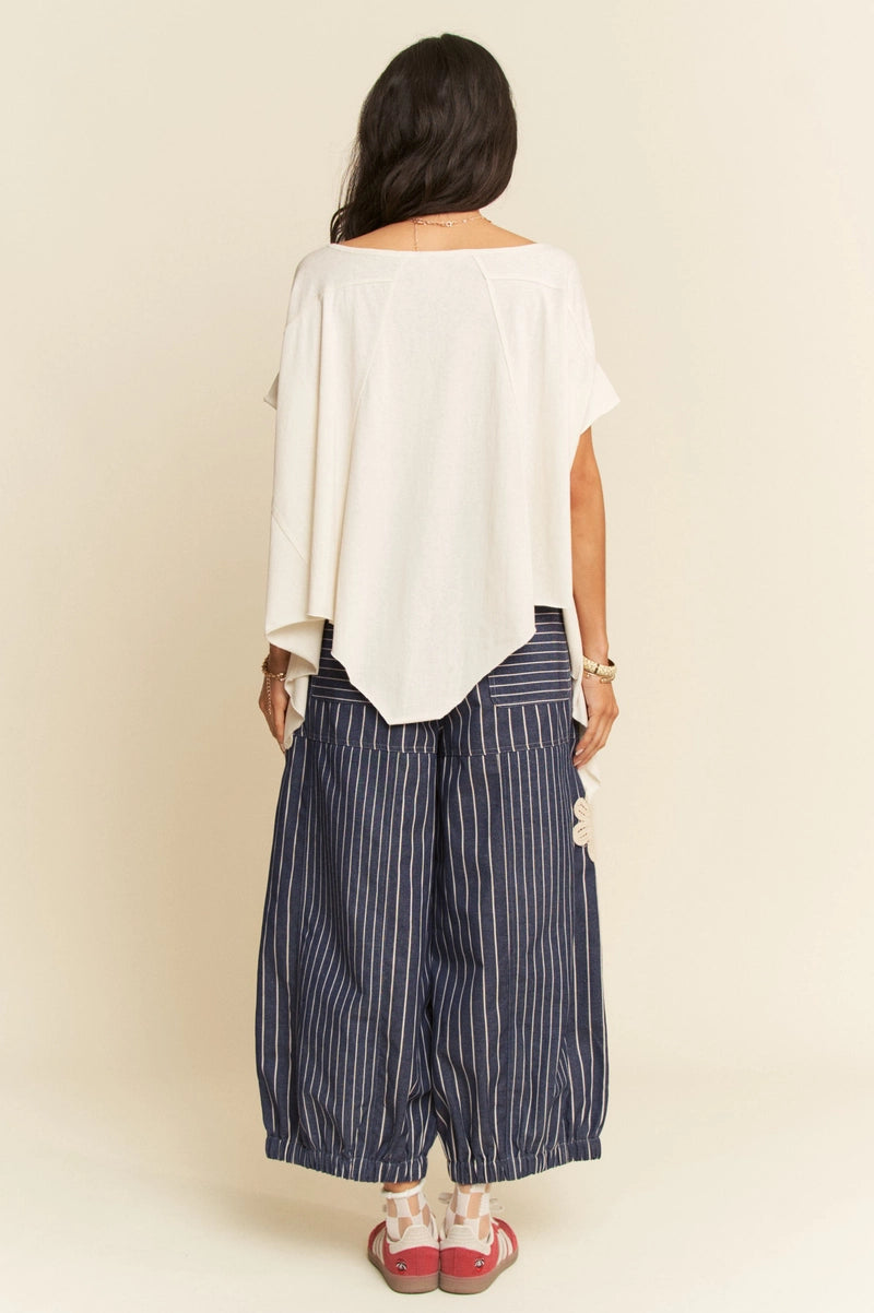 Butterfly Striped Barrel Pants in Navy
