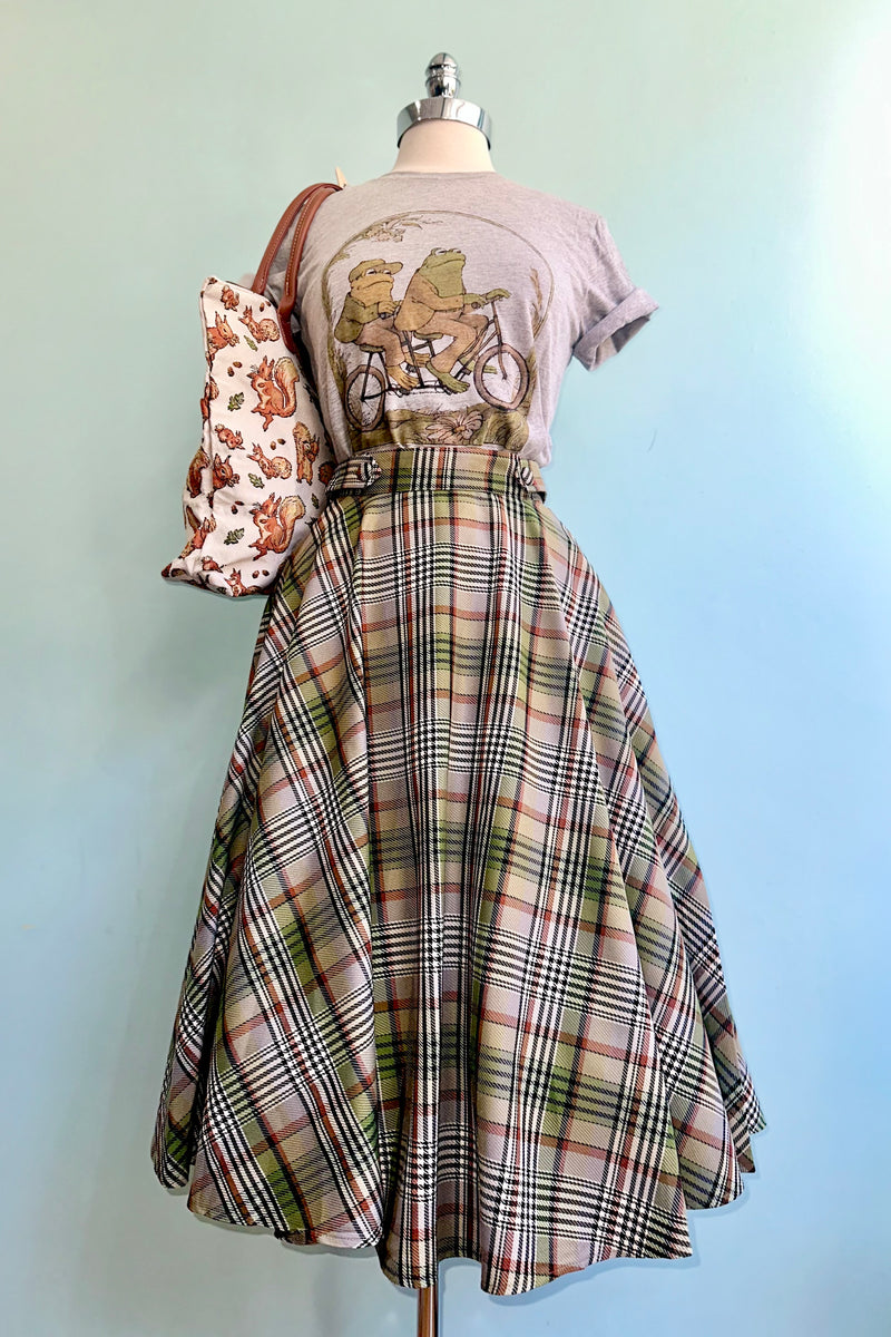Green Sophia Check Circle Skirt by Banned