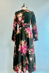 Emerald and Magenta Long Sleeve Midi Dress