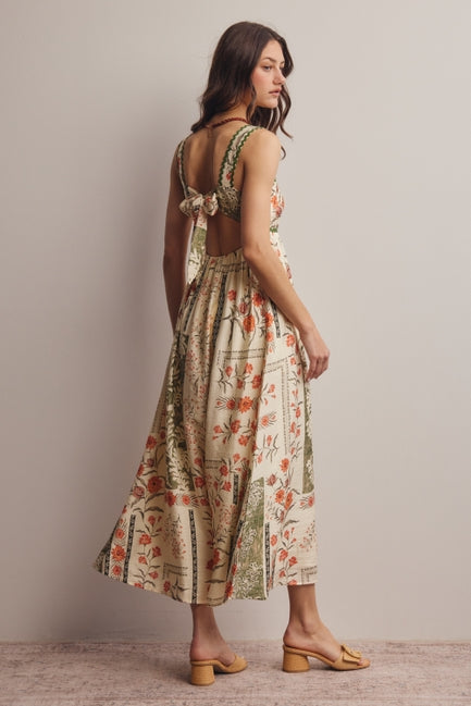 Floral Printed Open Back Maxy Dress in Ecru Modern Millie Floral Printed Open Back Maxy Dress in Ecru Modern Millie