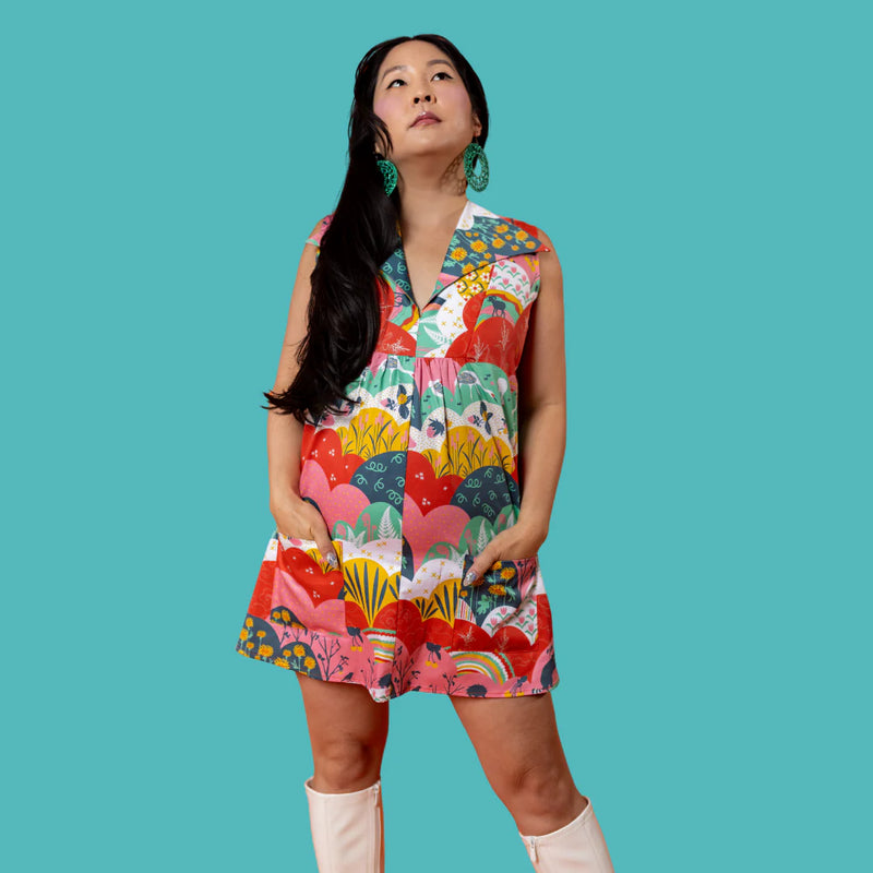 Glam Mini House Dress in Mint & Strawberry Meadow by Blue Platypus  Modern  Millie