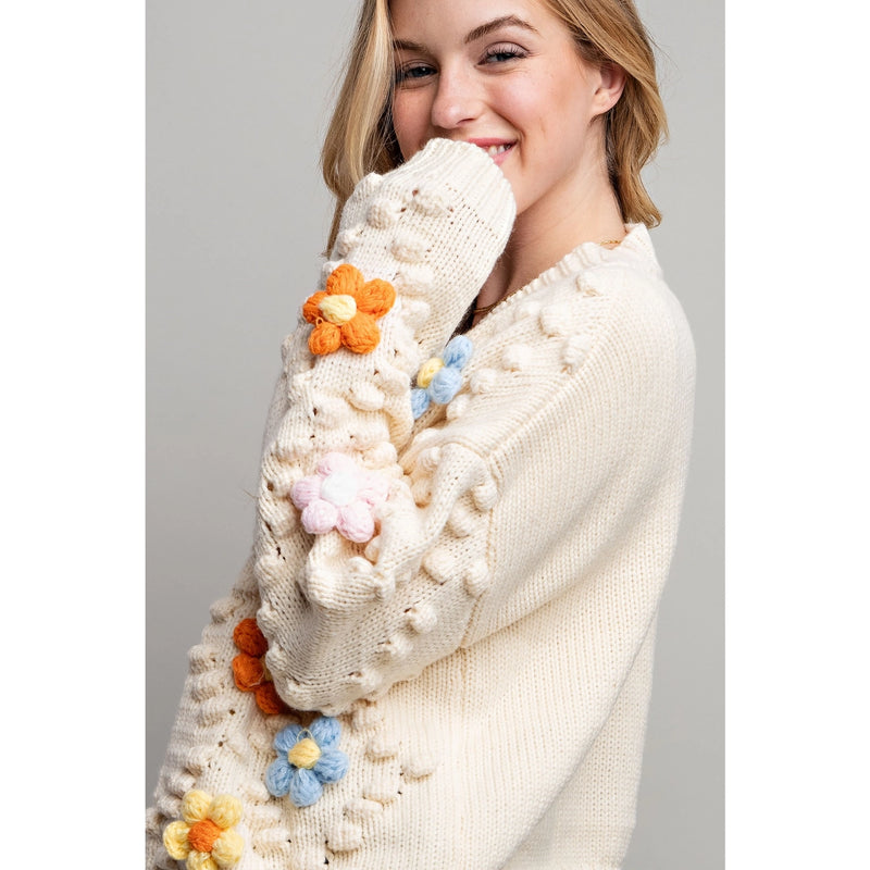 3D Flower Cardigan in Ivory