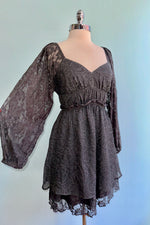 Charcoal Sweetheart Lace Sleeve Mini Dress