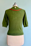 Olive Green Sweater with a Bow Collar Detail by Tulip B.