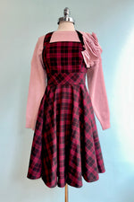 Burgundy Plaid Carmina Pinafore Dress by Hell Bunny