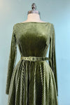 Chartreuse Long Sleeve Velvet Dress