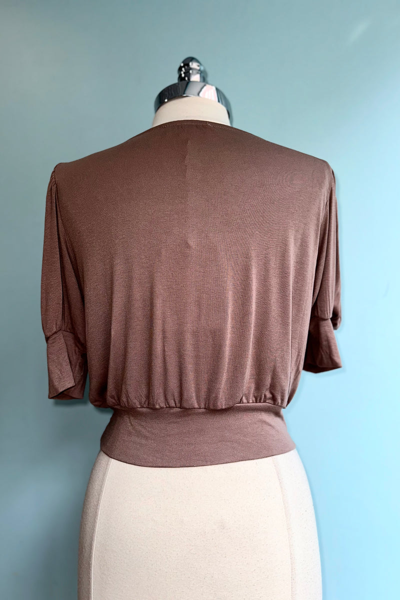 Mocha Soft Puff Sleeve Crop Top