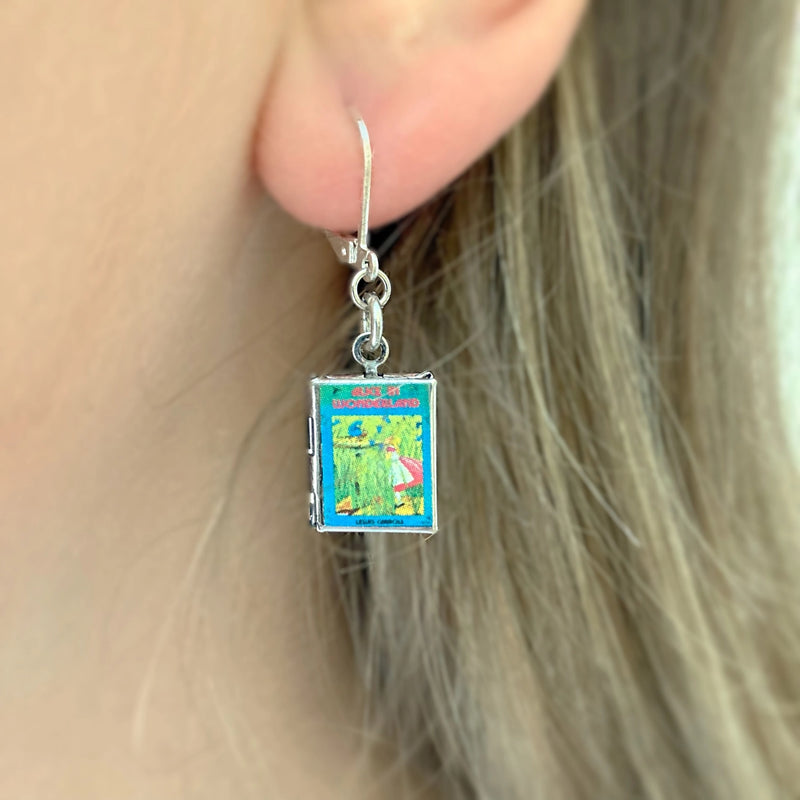 Alice in Wonderland Blue Caterpillar Drop Book Locket Earrings by Marshall and Rose