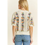 Ivory Embroidered Short Sleeve Sweater