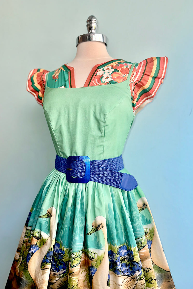 Turquoise and Orange Ruffle Sleeve Top