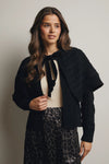 Cable Knit Capelet Cardigan with Velvet Bow in Black