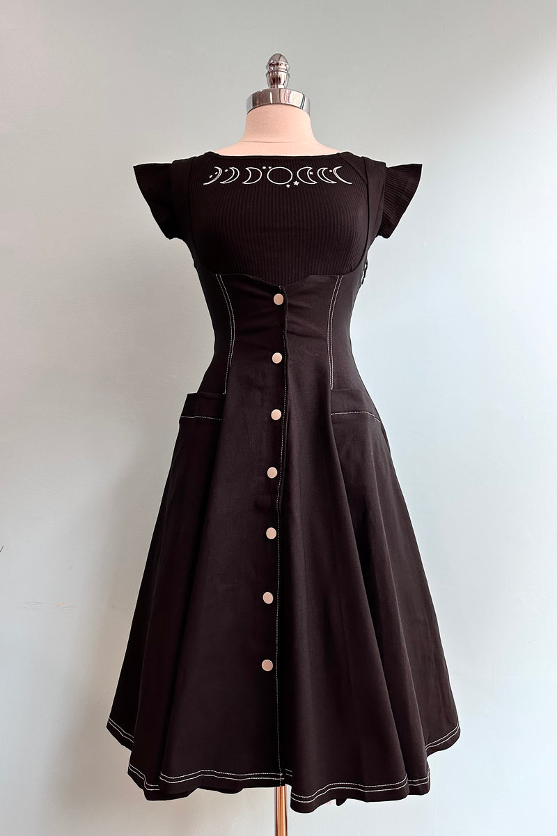 Black Twill High-Waisted Suspender Skirt