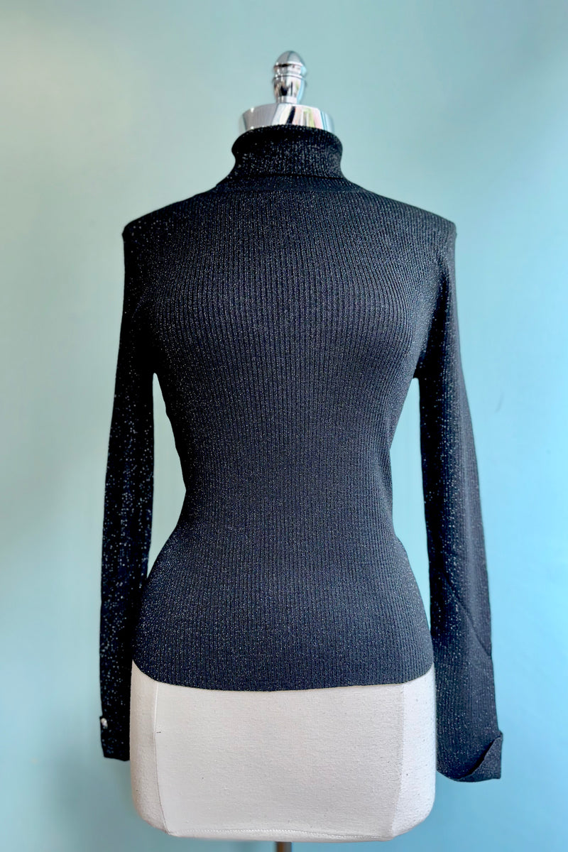 Turtleneck Sweater in Black Glitter by Molly Bracken