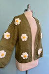 3D Flower Cardigan in Olive Green