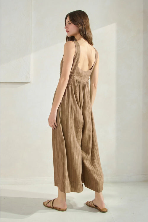 Taupe Crinkled and Cropped Wide Leg Jumpsuit