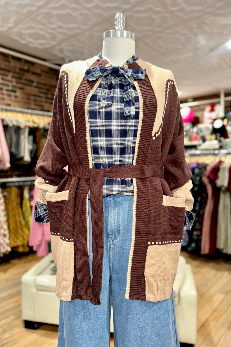 Brown Western Horseshoe Belted Cardigan – Modern Millie