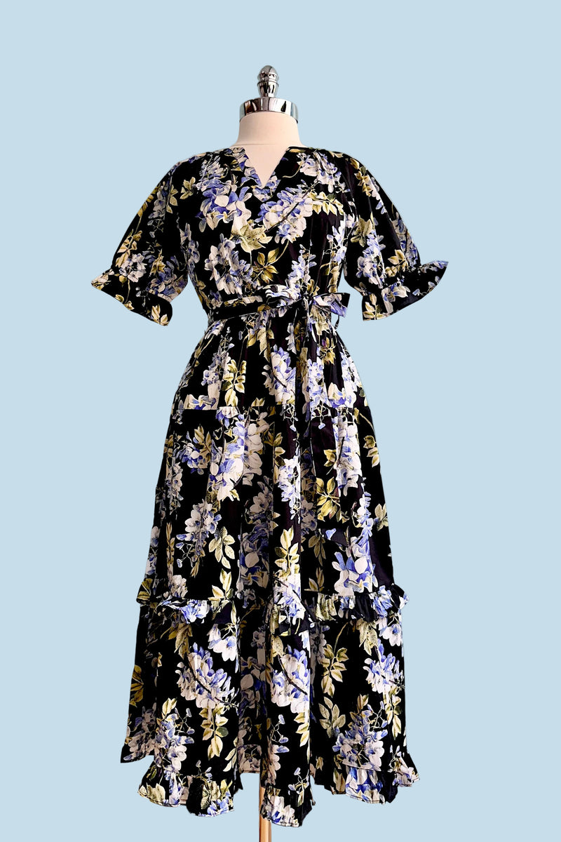 Black Floral Belted Midi Dress Modern Millie Black Floral Belted Midi Dress Modern Millie