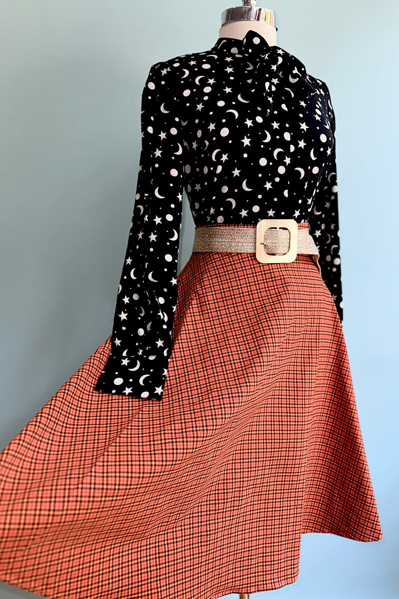 October Spooks Orange Plaid Swing Skirt by Banned