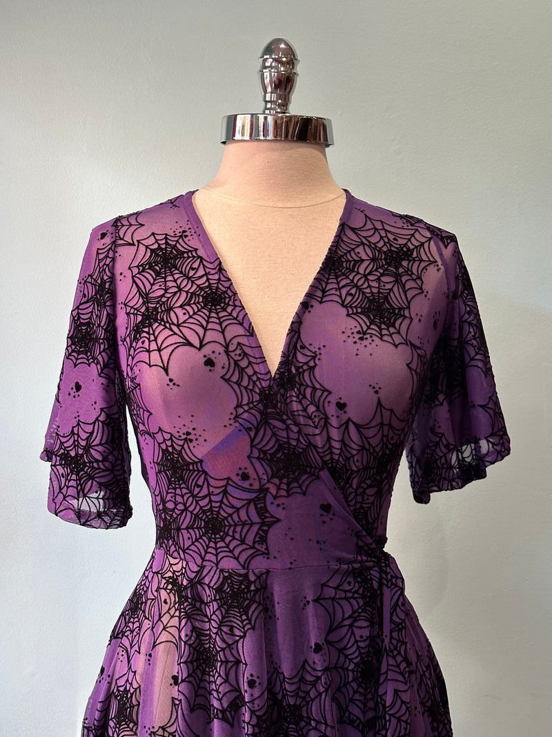 Flocked Spider Web Purple Aurora Dress by Wax Poetic