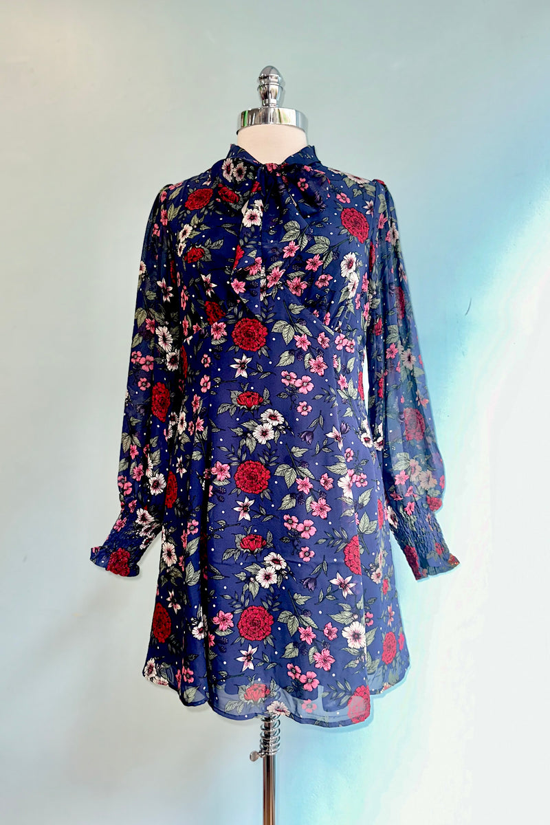 Camellia Navy Floral Mini Dress by Hell Bunny Modern Millie Camellia Navy Floral Mini Dress by Hell Bunny Modern Millie